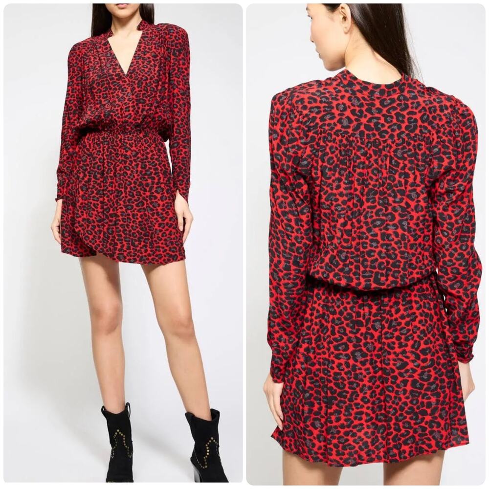 Zadig & Voltaire Reveal Leopard Print Long Sleeve Blouson Minidress